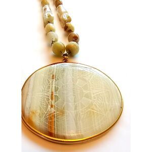 Vintage Mexican style Onyx necklace hand carved Aztec Sun God 15.5" long